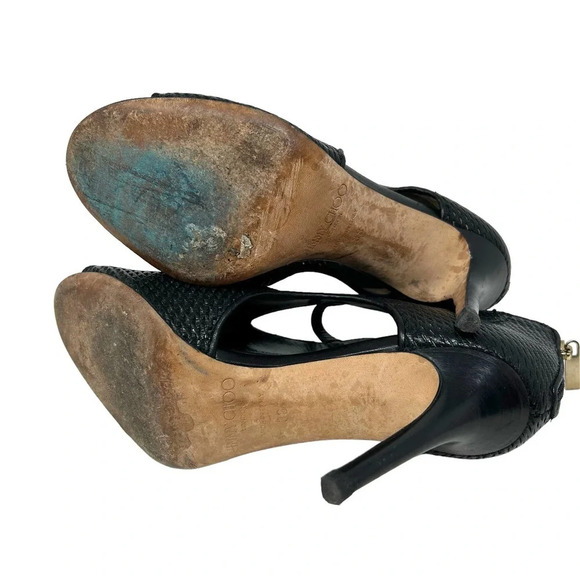 Jimmy Choo Perforated Black Leather Open Toe Heels Size 38 US 8‎ - Picture 7 of 8